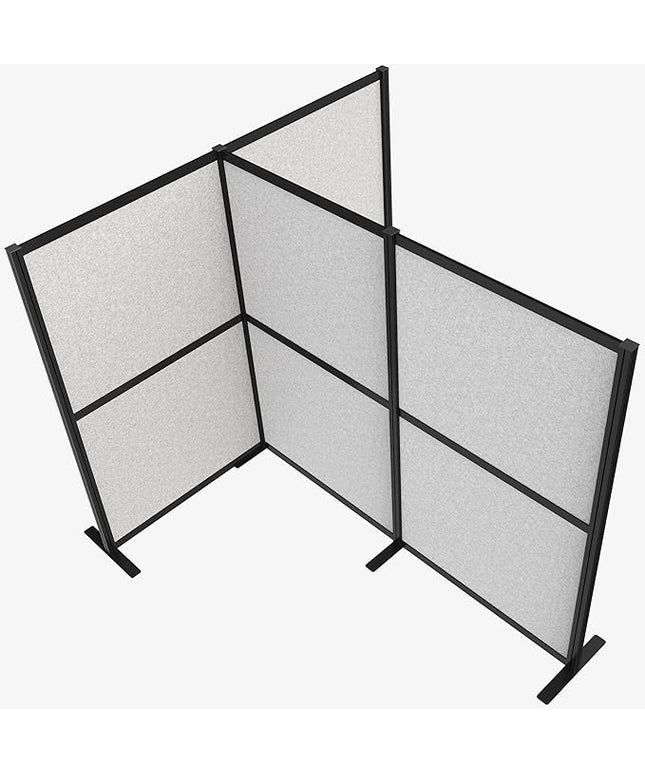 VIVO T-Shape Modular Corner Wall System, 4 Panels, Modern Professional Office Cubicle Dividers, Freestanding Privacy Screen, 66 inches High, Light Gray, Black Frame, PP-MWS63B-T