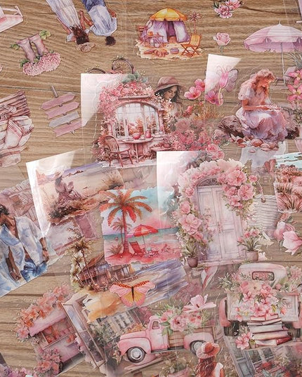 Auguro PET 20 Sheets 120 Pre-Cut Summer Stickers for Scrapbooking People Beach Scrapbook Sticker Transparent Stickers for journaling Junk journaling Supplies