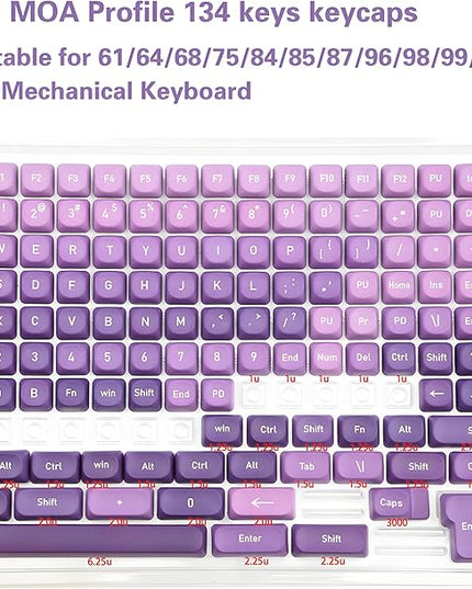 134Keys PBT Keycaps MOA Profile Key Cap for Cherry Gateron MX Switches Mechanical Keyboards Key caps (Gradient Purple)
