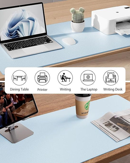 Aothia Leather Desk Pad Protector, Office Desk Mat, Large Mouse Pad, Non-Slip PU Leather Desk Blotter, Laptop Desk Pad, Waterproof Desk Writing Pad for Office and Home (48"x17", Baby Blue)