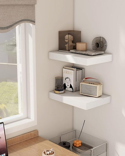 12 Inch Deep White Floating Shelves, 16 x 12 Floating Shelf for Books, Rustic Wood Deep Wall Shelves for Home Storage & Display, 2" Thicked Shelves for Kitchen, Living Room, Bedroom, 2 Pack