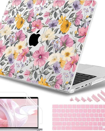 May Chen Case for MacBook Pro 14 inch, A2442 A2779 A2918 A2992 A3401 A3185 A3112 A3434, M1 M2 M3 M4 M5 Chip (2021-2025 Release), Plastic Hard Shell Case with Keyboard Cover, Elegant Flowers P817
