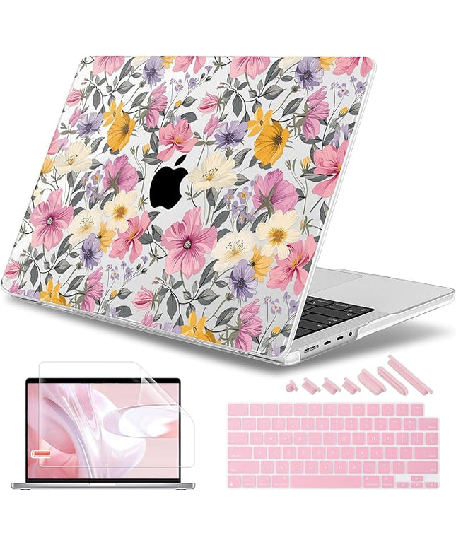 May Chen Case for MacBook Pro 14 inch, A2442 A2779 A2918 A2992 A3401 A3185 A3112 A3434, M1 M2 M3 M4 M5 Chip (2021-2025 Release), Plastic Hard Shell Case with Keyboard Cover, Elegant Flowers P817