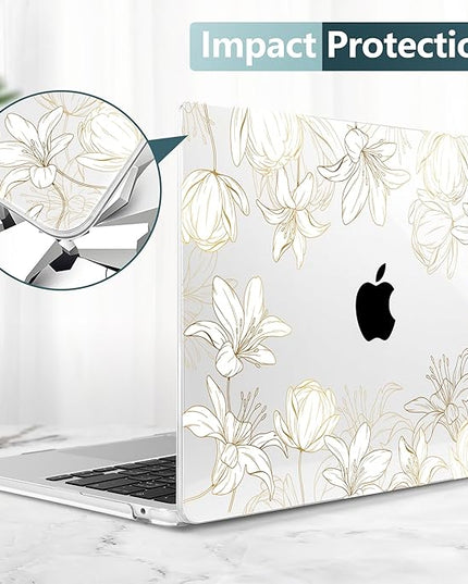 DONGKE for M4 MacBook Air 13.6 Inch Case 2025 2024 2023 2022 Model A3240 A3113 A2681 M3 M2 Chip, Plastic Hard Shell Case Cover with Touch ID for MacBook Air 13 Inch M4 - Golden Floral