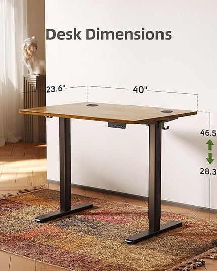 INNOVAR Electric Standing Desk, Adjustable Height Stand up Desks, 40 x 24 Inches Sit Stand up Desk for Home Office Computing, 3-Preset Memory Height Ergonomic Rising Desks, Rustic Brown