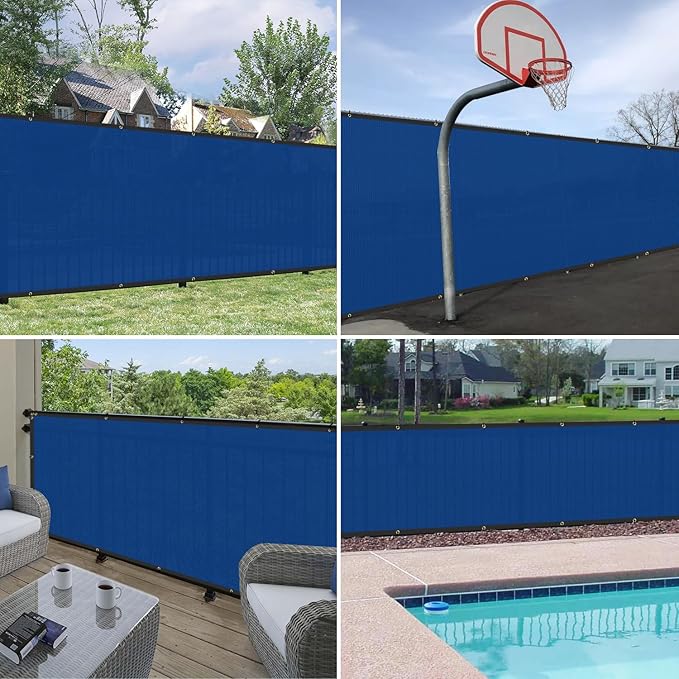 Windscreen4less Privacy Fence Screen Heavy Duty Windscreen Fencing Mesh Fabric Shade Net Cover with Brass Grommtes for Outdoor Wall Garden Yard Pool Deck, 6'x7' Blue