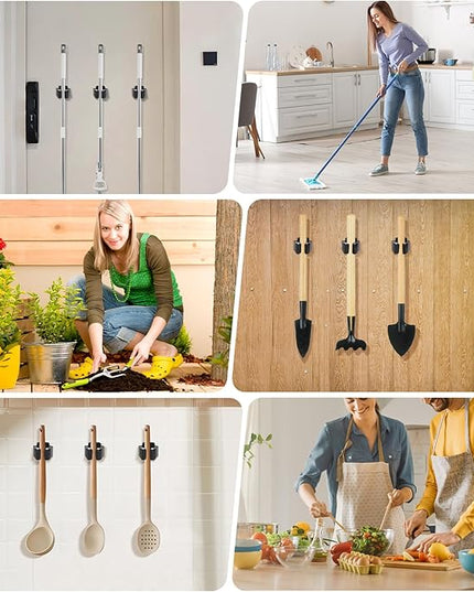 Broom Holder Wall Mount, 24PCS Broom Hanger Wall Mount, Stainless Steel Heavy Duty Mop Holder Broom Mop Hanger Wall with Screws, Garden Outdoor Tool Organizer Rack Broom Hanger (Black)