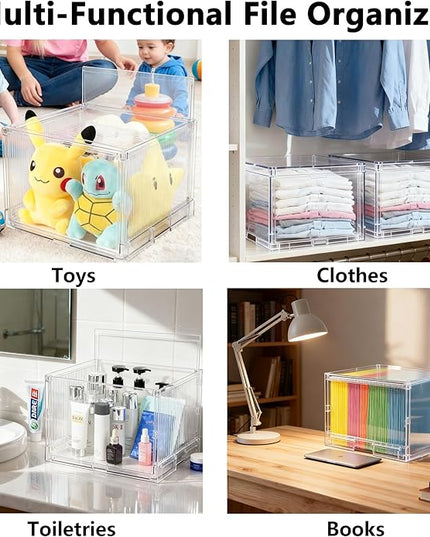MUKAI File Box Organizer, Hanging Folder Storage Boxes, File Folder Organizer with Slide, Filing Crate Bin Holder with Letter-size File Holder Filing Box for Office, Home, Decor (2)