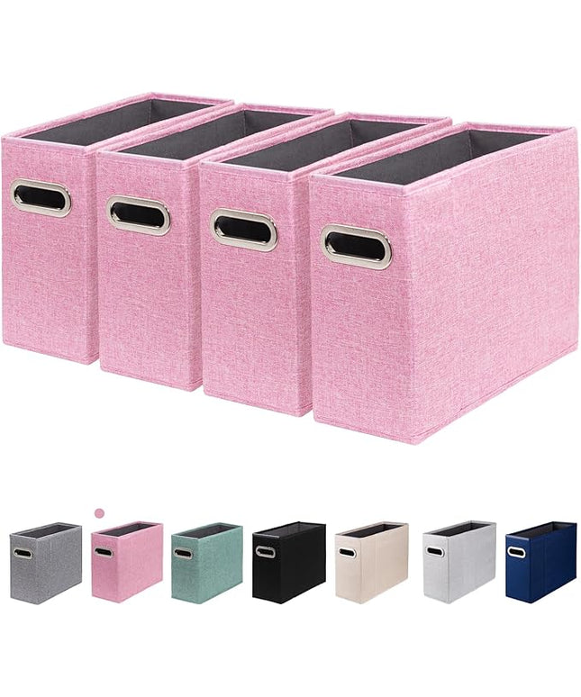 4 Packs Letter Size File Organizer, File Folders Organizer, Fabric Storage Box, Collapsible Paper Organizer with Metal Handle, Smooth PVC Rails, Only Box (Pink)
