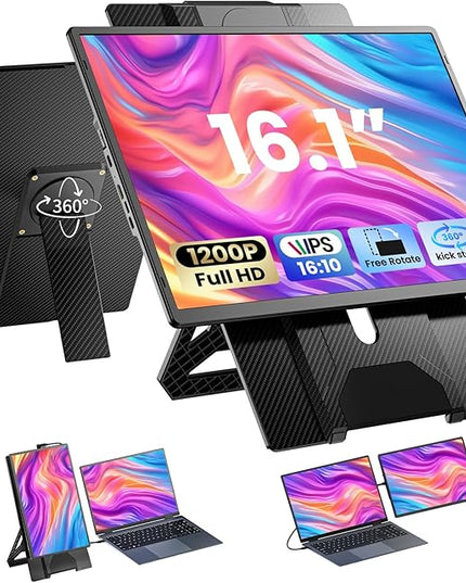Enzion Laptop Screen Monitor Extender,1080P FHD Portable Monitor for Laptop, Built-in Speaker and Adjustable Backstand, Triple Screen Extender Compatible with Wins/MacOS/Chrome (Black, Dual-16Inch)