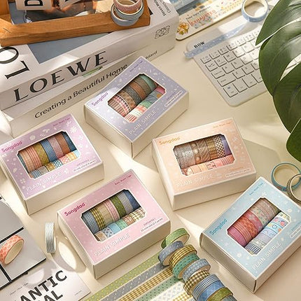 Songdao 20 Rolls Basic Washi Tape Set Japanese Arts Adhesive Tapes Simple Patterns Decorative Masking Tape Sets for Craft, Kids, Scrapbook, DIY, Gift Wrapping (Style Two)