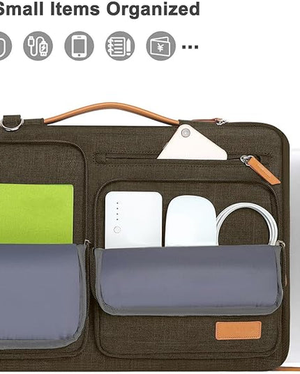 MOSISO 360 Protective Laptop Shoulder Bag,15-15.6 inch Computer Bags Compatible with MacBook Pro 16 inch, HP, Dell, Lenovo, Asus Notebook,Side Open Messenger Bag with 4 Zipper Pockets, Carob Brown