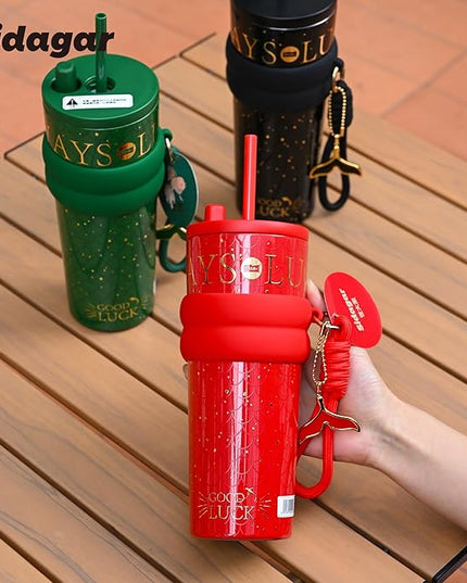 24 oz Tumbler with Lid and Straw, Insulated Coffee Mug Leak Proof, Portable Iced Travel Water Bottle, Reusable Thermal Coffee Cup, Gifts for Women, Emerald Green