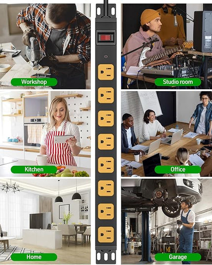CRST 8 Outlet Heavy Duty 360° Rotating Mountable Power Strip, 2100 Joules Surge Protector Power Strip, 15Amp/1875W Garage Shop Home Power Bar with 6FT 14AWG Cord