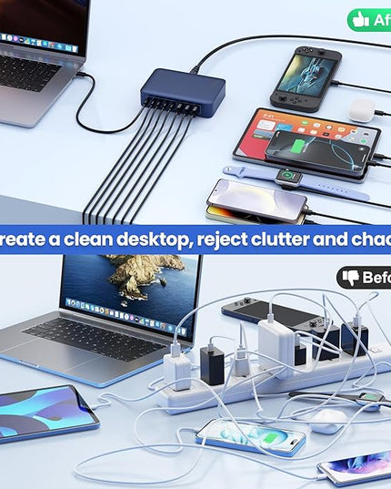USB C Charger Block 515W[2025 Upgraded] GaN IV 8 Port Fast Charging Station Hub,Dual PD 100W USB C Laptop Charger Compatible with MacBook Pro/Air,iPad,iPhone 16/15,Galaxy S23/S24 Steam Deck Dell XPS