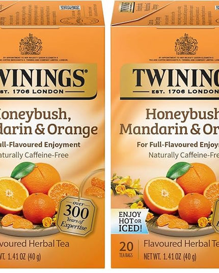 Twinings of London Honeybush, Mandarin, and Orange Herbal Tea Bags, 20 Count (Pack of 2)