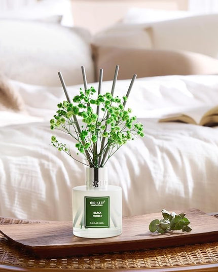 Airkeep Reed Diffuser Set,3.38 fl oz (100 ml) - Black Forest Oil Diffusers with 8 Reed Sticks, Home Fragrance Reed Diffuser for Bathroom Shelf Decor