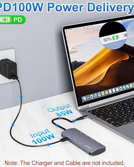 USB C Hub 10Gbps, USB C Splitter with 4K@60Hz Video Output, 100W Power Delivery Charging, Data Transfer, USB4 Hub Multiport Adapter for MacBook Pro/Air, iPad Pro, Mac mini and More Type C Devices