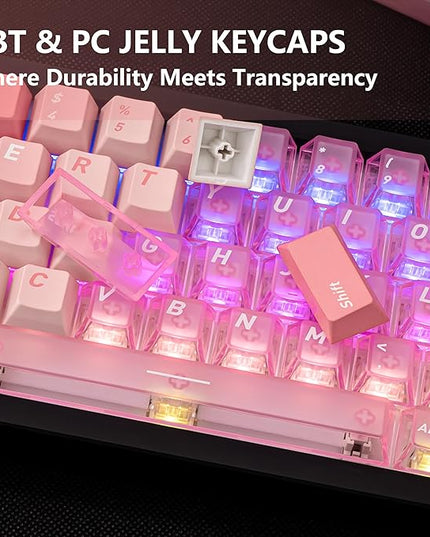 PBT and PC Material Key caps, Minimalist Gradient Pink Transparent Keycap, Crystal Custom Key Cap 160 Keys, Cherry Profile Keycap Set for Cherry Gateron MX Switches Mechanical Keyboard