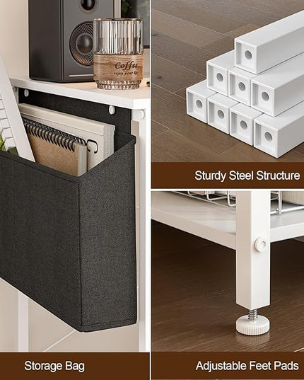 Grandder 47 Inch L Shaped Computer Desk with Reversible Storage Shelves, Home Office Corner Desk Study Writing Table with Hutch, Study, White