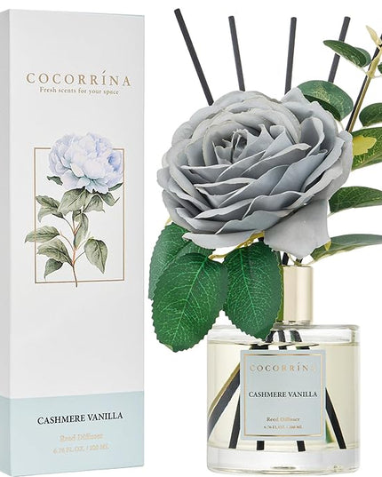 Cocorina Reed Diffuser Set, Flower Reed Diffuser Cashmere Vanilla, Scented Diffuser with Sticks Home Fragrance Essential Oil for Bathroom Shelf Decor, Living Room, Large Room, Rose/6.7 Ounce/1pack