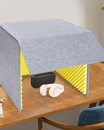 Desktop Soundproof Cover, Foldable Vocal sound absorbing shield, Isolation Booth for Voice Recording, Video Conferencing, Live Commentary, Musical Instrument Practice (Yellow+Gray)