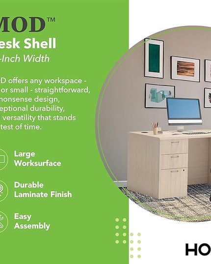 HON MOD Executive Desk 48-Inch Large Computer Desk Shell, Thick Wooden Laminate, Modern Table with Cord Management, 48'W x 30'D x 29'H, Desert Oak