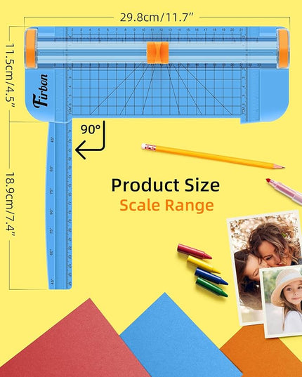 Firbon Blue A5 Paper Cutter, Straight Small Paper Trimmer with Side Ruler for Scrapbooking Craft, Paper, Coupon, Label, Cardstock