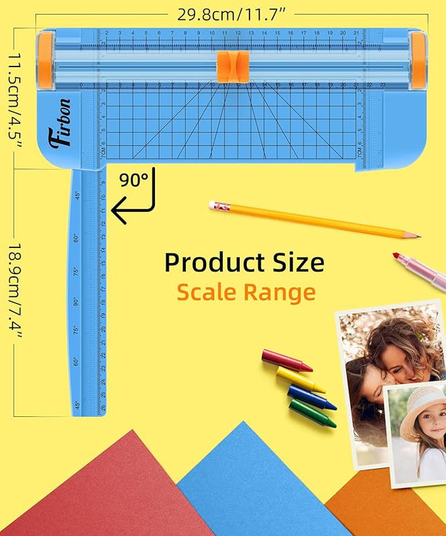 Firbon Blue A5 Paper Cutter, Straight Small Paper Trimmer with Side Ruler for Scrapbooking Craft, Paper, Coupon, Label, Cardstock