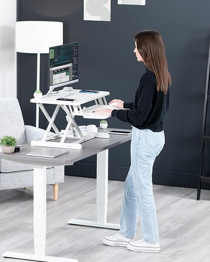 VIVO 28 inch Desk Converter, K Series, Height Adjustable Sit to Stand Riser, Dual Monitor and Laptop Workstation with Keyboard Tray, White, DESK-V028KW