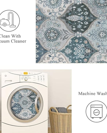 Lahome Moroccan Trellis Washable Area Rug, 5x7 Rugs for Living Room Bedroom, Indoor Non-Slip Oriental Accent Throw Large Carpet for Kitchen Entryway Bathroom Office, Blue