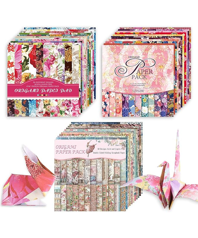 Origami 6x6 Paper Kit 150 Sheets 150 Vivid Colors Double Sided Same Printed Traditional Patterns Square for Arts Crafts Projects Japan Traditional Chiyo.Flower