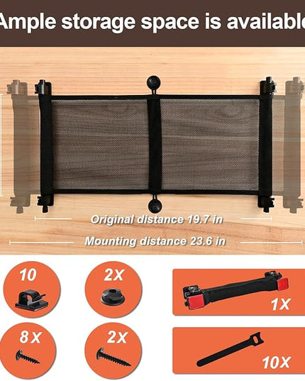 HX AURIZE Under Desk Cable Management Net – Flexible Wire Organizer with Side Rods & Center Hooks – Elastic Mesh Kit for Standing & Office Desks – Adhesive Positioning and Screw Lock Black