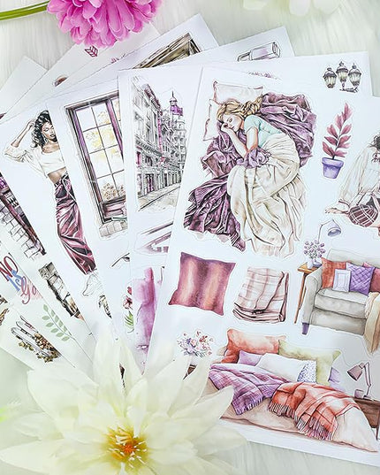 Snycler Sticker Book - 20 Sheets Vintage PET Stickers for Scrapbooking, Junk Journaling, Ephemera, and Decorative Crafts-Revel in Life