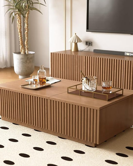 NessCarsti 51.1" Mid-Century Modern Lift Top Coffee Table, Walnut Rectangular Center Table with Hidden Storage & Drawers, for Living Room, Apartment, Office