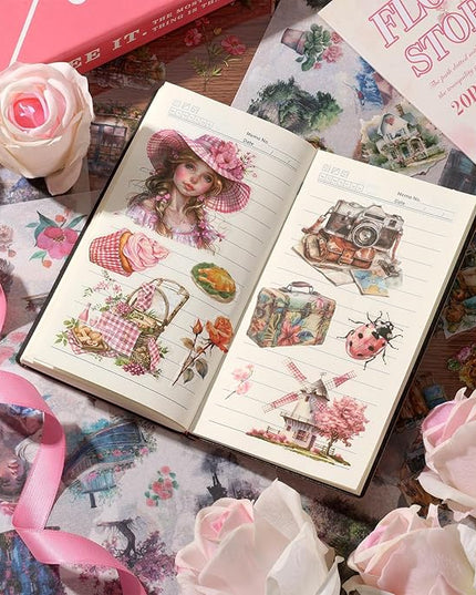 Auguro Scrapbook Stickers 20 Sheets 240 Pre-Cut Washi Stickers for Journaling PET Transparent Book Sticker Decorative or DIY Paper Crafts Arts and Crafting Projects