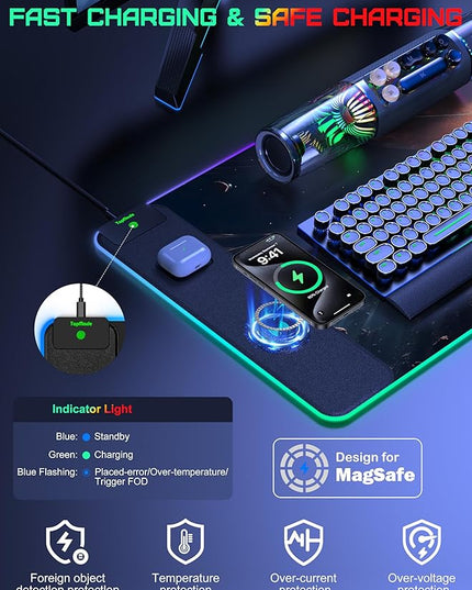TopMade RGB Gaming Mouse Pad with 15W Wireless Charging, 31.5” x 15.8” XXL Large Desk Mat Home Office Keyboard Pad for Desk, Waterproof Mousepad with Smooth Surface, Non-Slip Base, Cosmic Planet