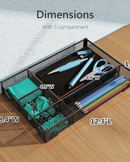 Desk Drawer Organizer, Office Desk Organizer Tray with 5 Dividers, Pen Pencil Drawer Organizer for Office Supplies, Desktop, Bathroom, Kitchen, Makeup, Vanity