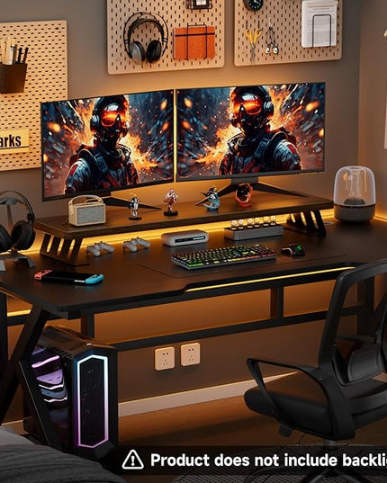 Dual Monitor Stand Riser, 39 Inch Large Wood Monitor Stands for 2 Monitors, Desk Monitor Riser for Computer/Laptop/Printer/TV, Stand Riser up to 220 lbs