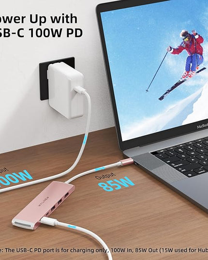WALNEW 7 in 1 USB-C Hub with 4K HDMI,100W PD,5Gbps Data Port(1 Type-C & 2 USB 3.0),SD/TF Reader, Thunderbolt 4 Dock Multiport Adapter for MacBook Pro Air,Mac,iPad 10/Mini 6,Surface (Pink)