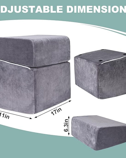 3 Adjustable Heights Foot Rest for Under Desk at Work - Ergonomic High Density Foam Footrest with Washable Cover, Foot Stools for Office, Home, Gaming (Grey)