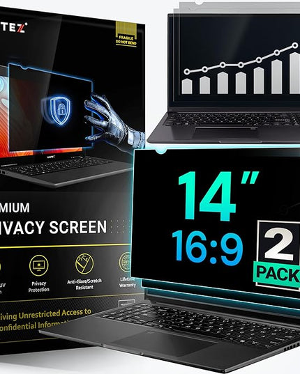 VINTEZ [2 Pack] 14 Inch 16:9 Privacy Screen for Computer Monitor and Laptop - Anti Glare Protector Film Blue Light Filter Eye Protection - Computer Screen Privacy Shield