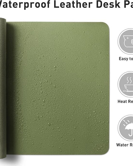 Aothia Leather Desk Pad Protector, Mouse Pad, Office Desk Mat, Non-Slip PU Leather Desk Blotter, Laptop Desk Pad, Waterproof Desk Writing Pad for Office and Home (31.5" x 15.7",Olive Green)