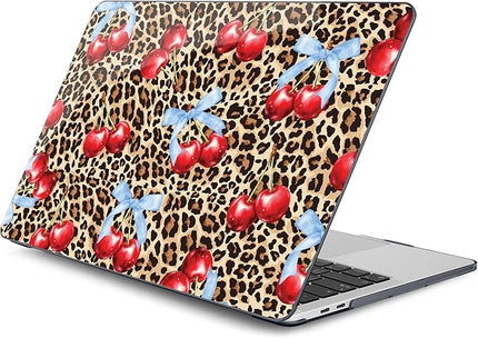 DONGKE Compatible with MacBook Pro 13 inch Case 2024 2023-2020 Release A2338 M2/M1 A2251 A2289 with Retina Display & Touch ID, Plastic Hard Shell & Keyboard Cover & Screen Film - Cherry & Leopard