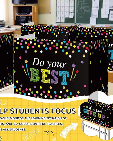Honoson 24 Pcs Bulk Inspirational Privacy Folders for Students Cardboard Test Privacy Boards Motivational Words Desk Dividers Shield for Classroom School Study Supplies, 6 Styles(Polka Dots)