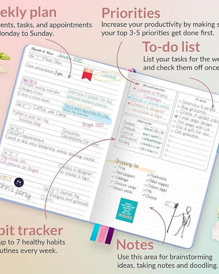 GoGirl Planner and Organizer for Women – Compact Size Weekly Planner, Goals Journal & Agenda to Improve Time Management, Productivity & Live Happier. Undated – Start Anytime, Lasts 1 Year – Light Blue
