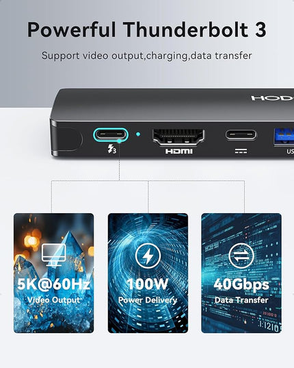 USB C Adapter Hub for MacBook Pro Air 2025-2018, Mac Adapter Multiport for MacBook 13" 15" 16", Mac Accessories Hub 8 in 2 with HDMI Thunderbolt 3 USB-C USB 3.0 2.0 SD/TF Card Reader, Black