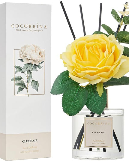 Cocorrina Reed Diffuser Set, Flower Reed Diffuser Clear Air 6.7 oz, Scented Diffuser with Sticks Home Fragrance Essential Oil for Bathroom Shelf Decor, Living Room, Large Room, 1pack