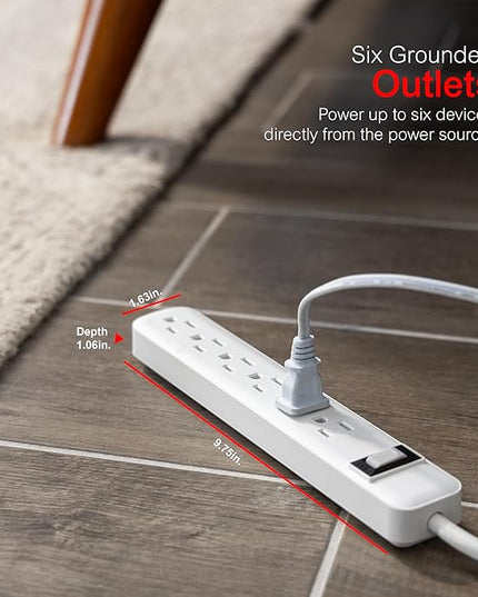 GE 6-Outlet Surge Protector 2 Pack, 3 Ft Extension Cord, Power Strip, 450 Joules, On/Off Switch, Integrated Circuit Breaker, Heavy Duty, Warranty, UL Listed, White, 14709