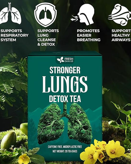 FreshDrinkUS StrongerLungs 20 Tea Bags - Mullein Leaf, Ginseng, Elderberry, Ginger & Thyme - Supports Lung Cleanse, Congestion Relief & Mucus Detox - Caffeine-Free & All-Natural